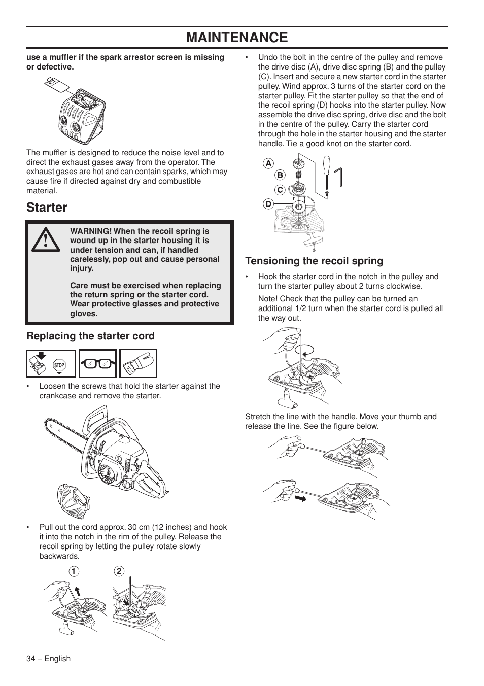 Maintenance, Starter | Jonsered CS 2250S User Manual | Page 34 / 44