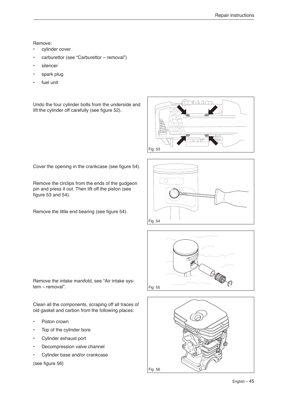 22 piston and cylinder – removal | Jonsered CS 2240 User Manual | Page 44 / 55
