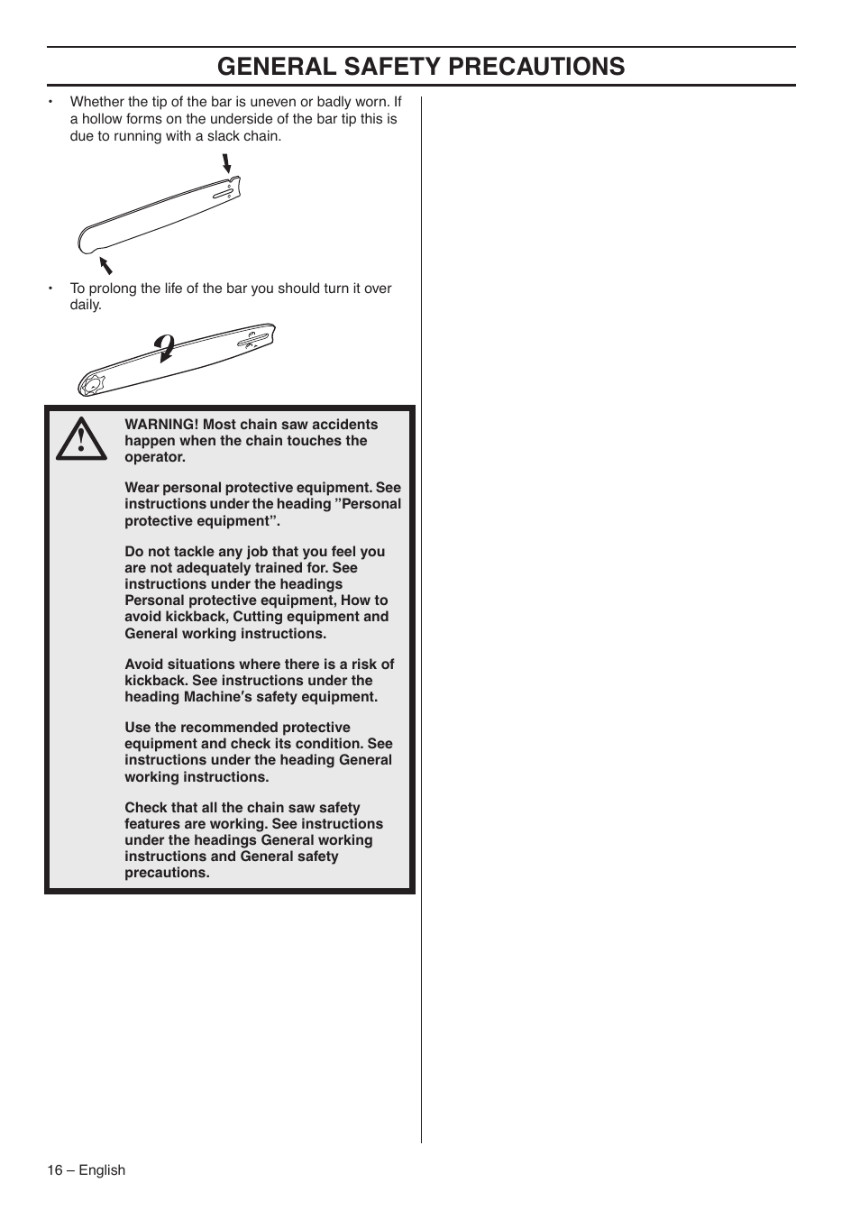 General safety precautions | Jonsered CS 2188 User Manual | Page 16 / 44