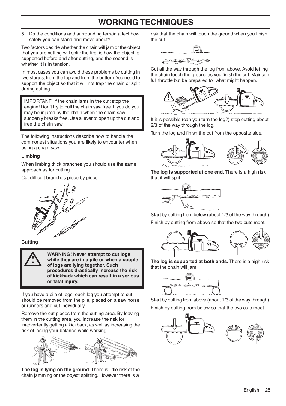 Working techniques | Jonsered CS 2188 User Manual | Page 25 / 44