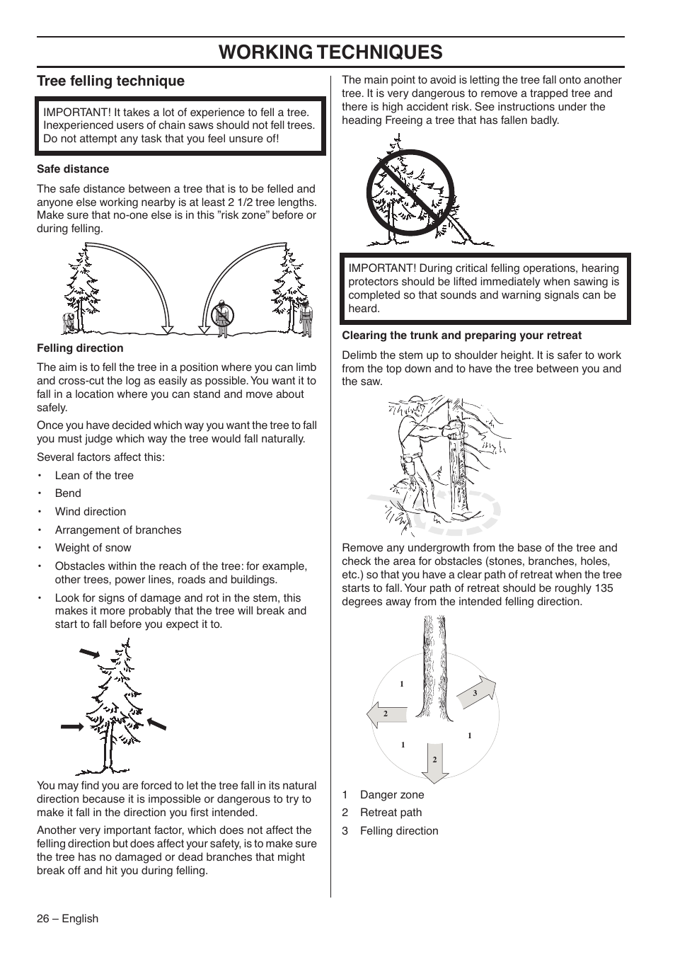 Tree felling technique, Working techniques | Jonsered CS 2188 User Manual | Page 26 / 44