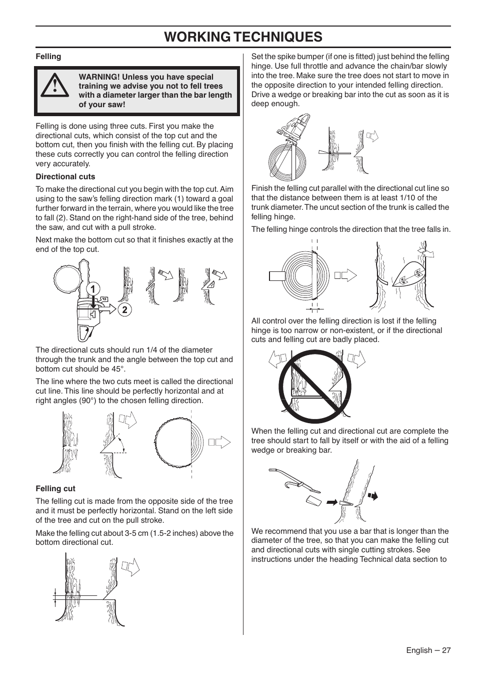 Working techniques | Jonsered CS 2188 User Manual | Page 27 / 44