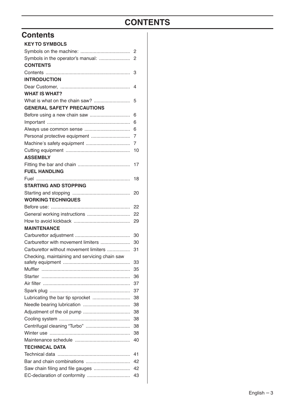 Jonsered CS 2188 User Manual | Page 3 / 44