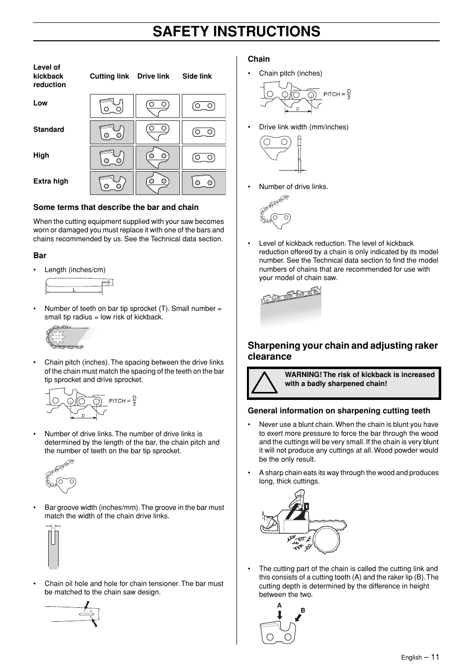 Safety instructions | Jonsered CS 2145 EPA II User Manual | Page 11 / 37