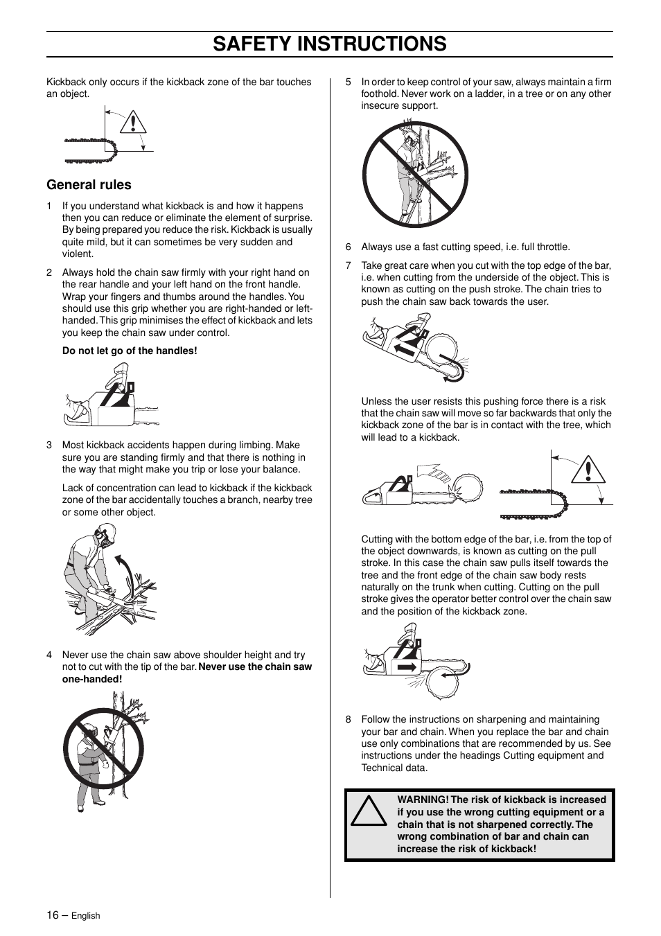 General rules, Safety instructions | Jonsered CS 2145 EPA II User Manual | Page 16 / 37