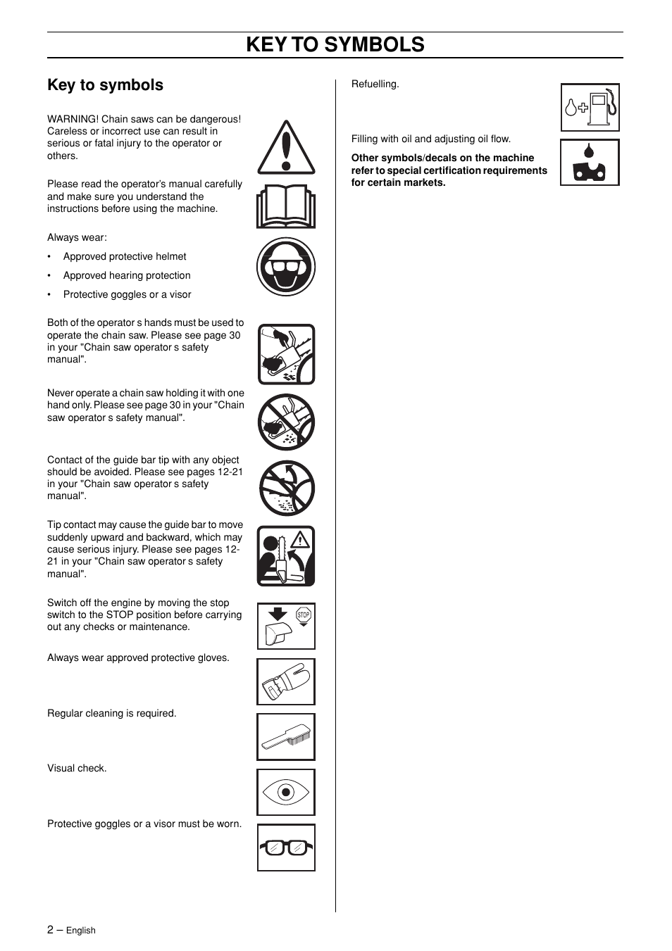 Key to symbols | Jonsered CS 2145 EPA II User Manual | Page 2 / 37