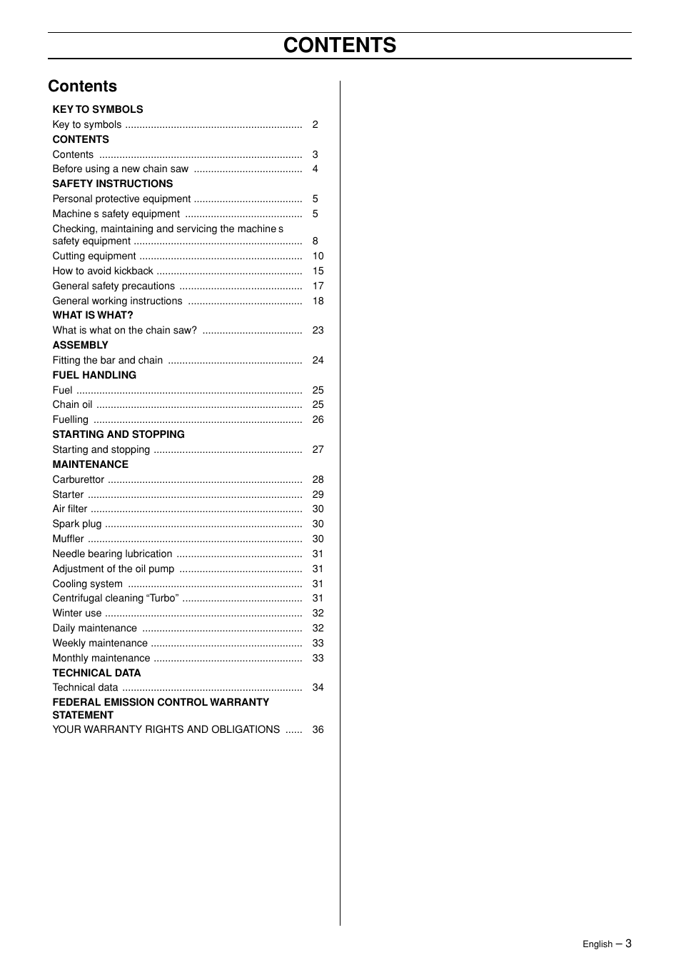 Jonsered CS 2145 EPA II User Manual | Page 3 / 37