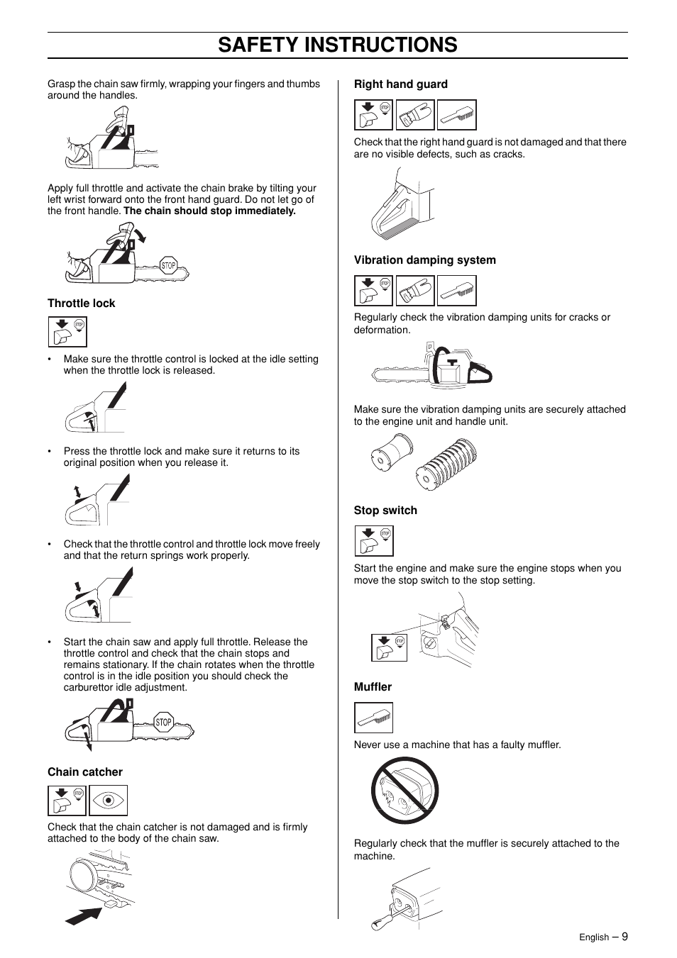 Safety instructions | Jonsered CS 2145 EPA II User Manual | Page 9 / 37