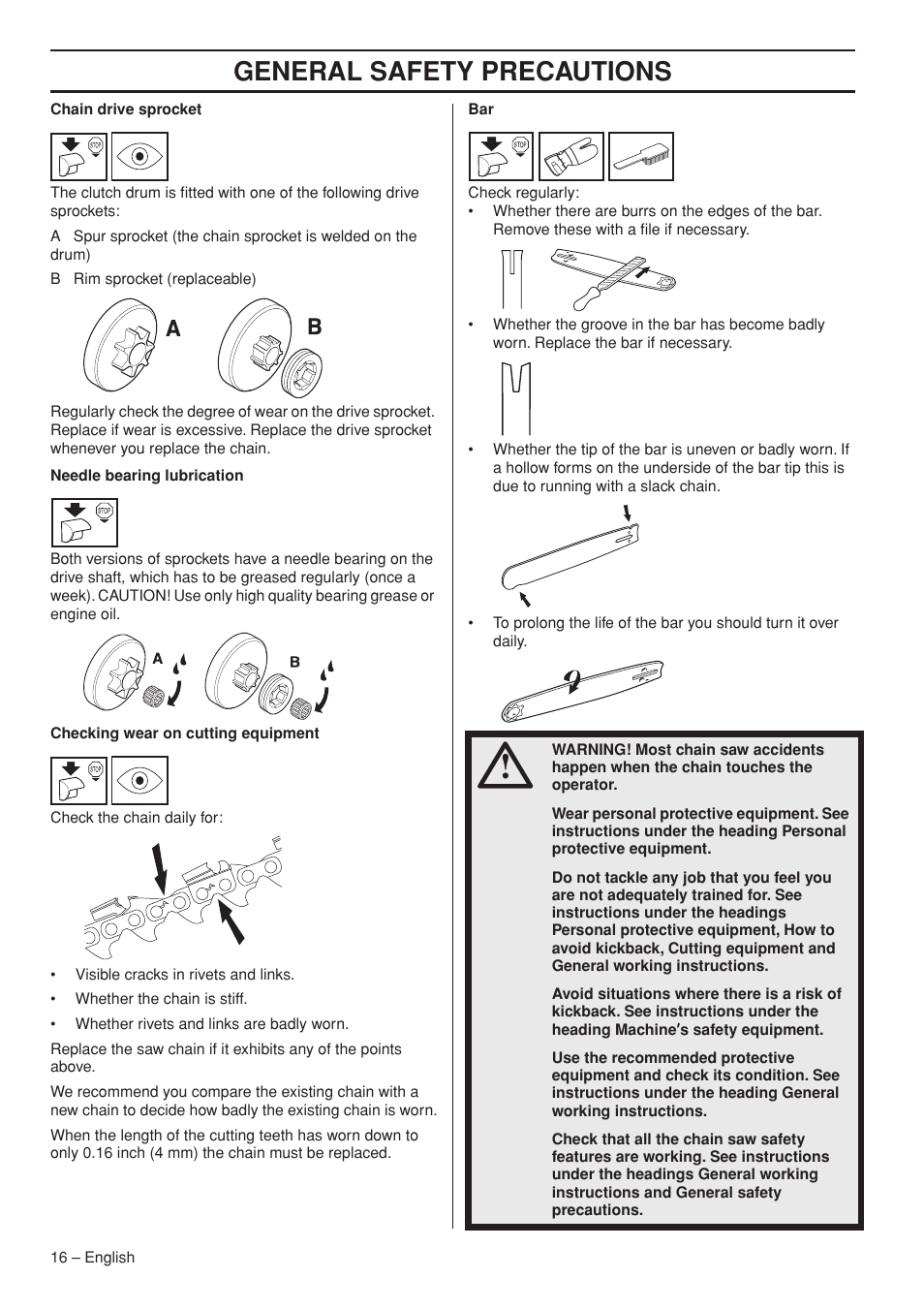 General safety precautions | Jonsered CS 2153 EPA I User Manual | Page 16 / 44