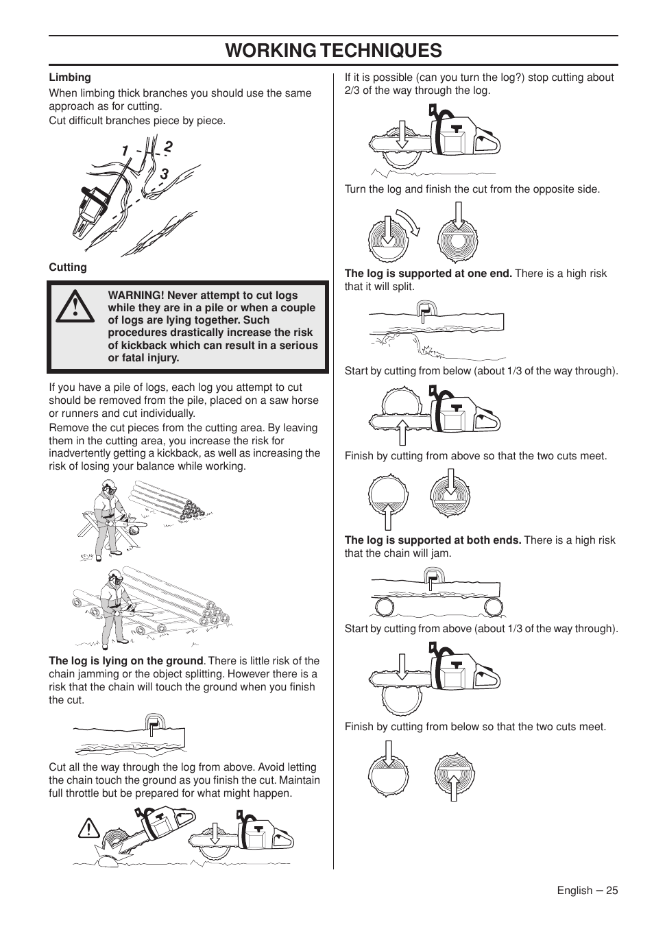 Working techniques | Jonsered CS 2153 EPA I User Manual | Page 25 / 44