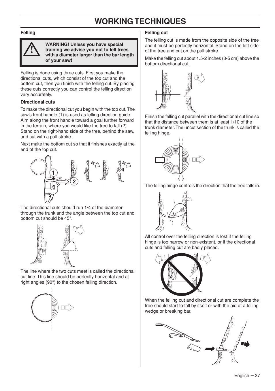 Working techniques | Jonsered CS 2153 EPA I User Manual | Page 27 / 44