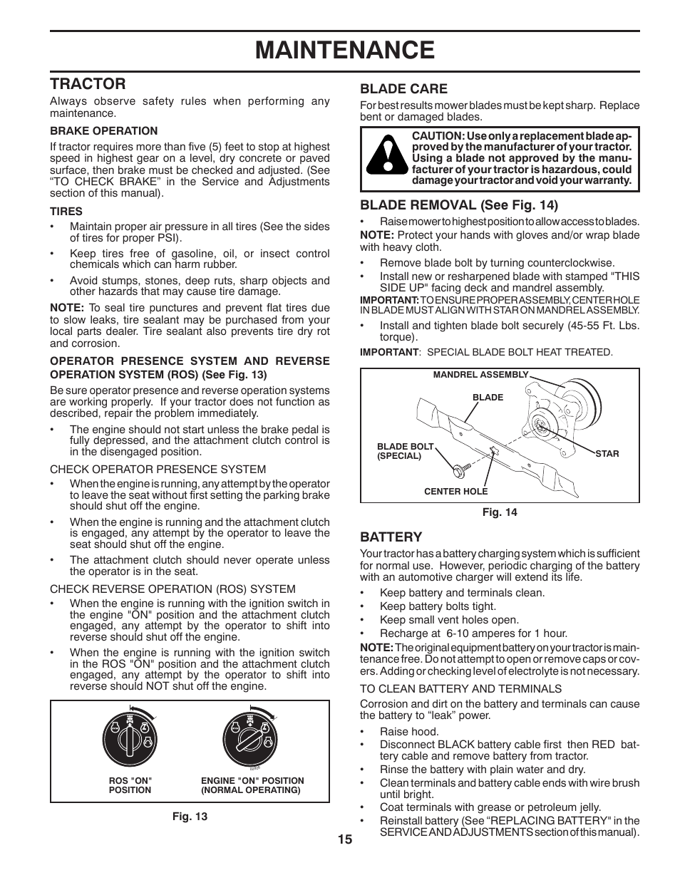 Maintenance, Tractor | Jonsered LT2223 A2 User Manual | Page 15 / 28