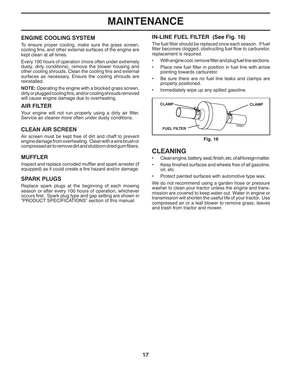 Maintenance, Cleaning | Jonsered LT2223 A2 User Manual | Page 17 / 28