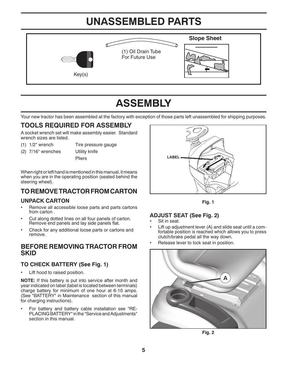 Unassembled parts, Assembly | Jonsered LT2223 A2 User Manual | Page 5 / 28