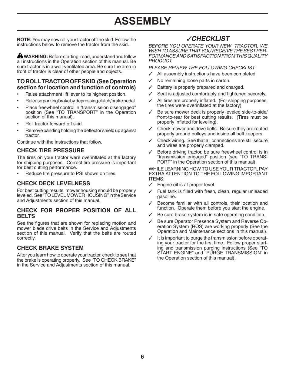 Assembly, Checklist | Jonsered LT2223 A2 User Manual | Page 6 / 28