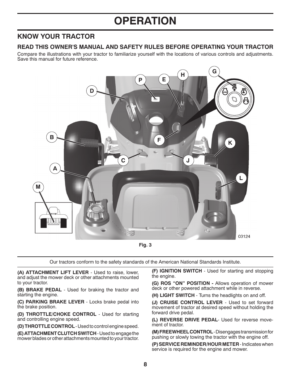 Operation, Know your tractor | Jonsered LT2223 A2 User Manual | Page 8 / 28