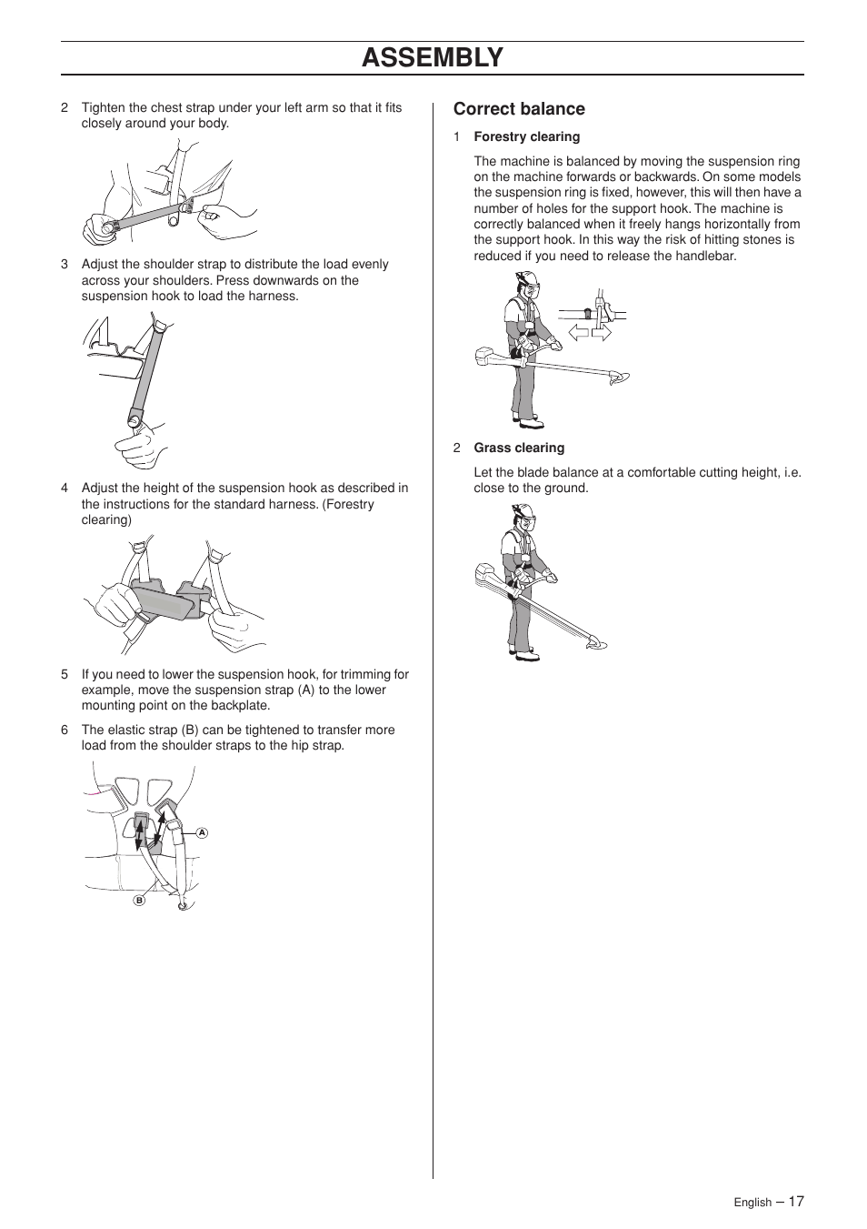 Correct balance, Assembly | Jonsered FC 2145 User Manual | Page 17 / 40