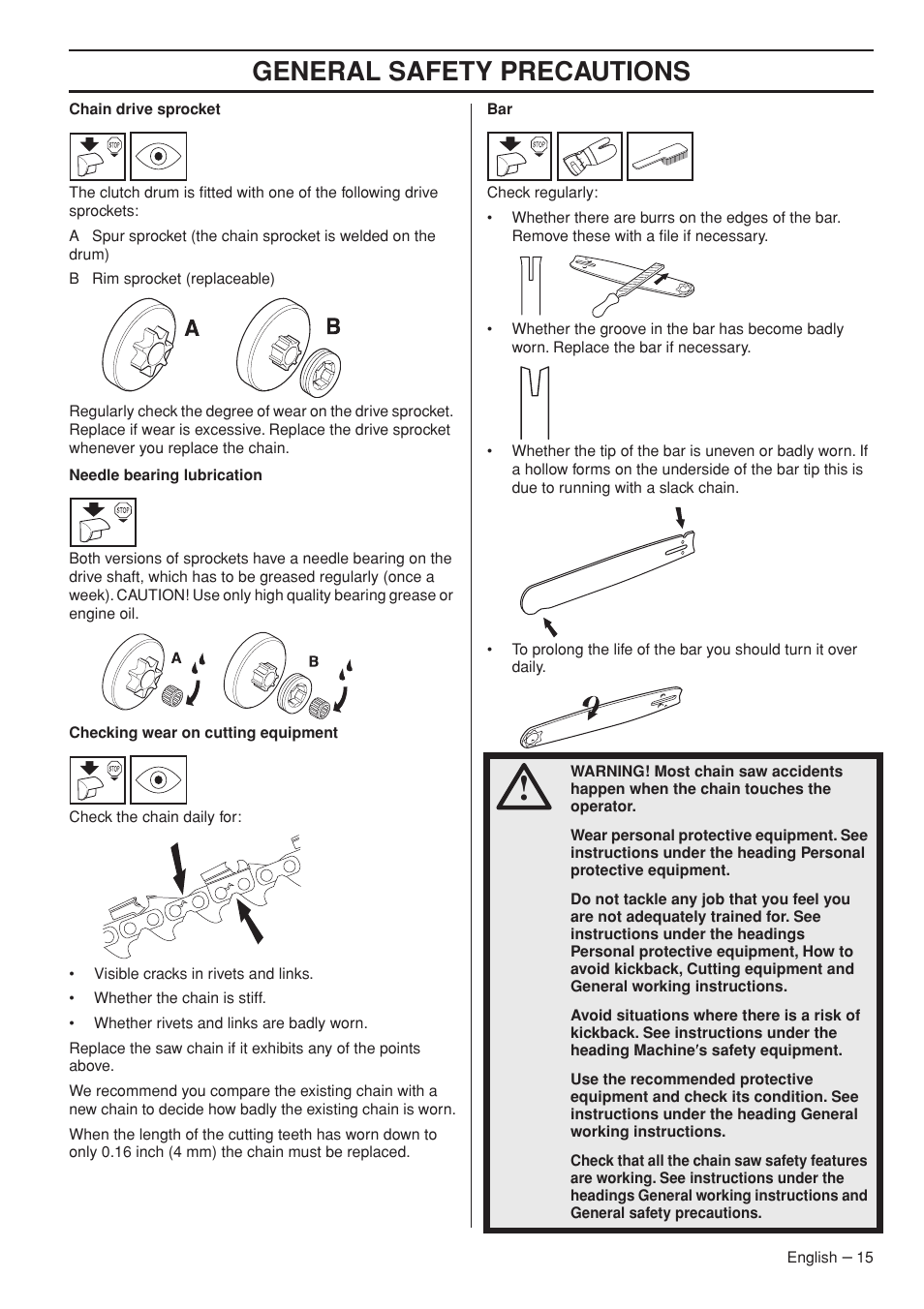 General safety precautions | Jonsered CS 2255 User Manual | Page 15 / 44