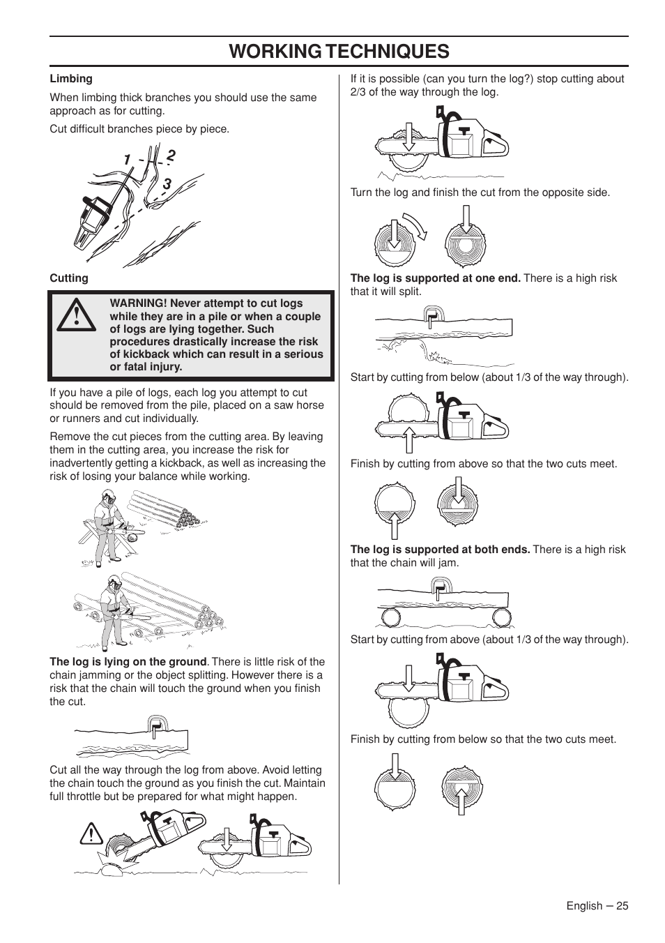 Working techniques | Jonsered CS 2255 User Manual | Page 25 / 44