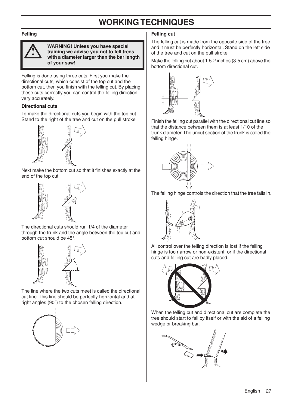 Working techniques | Jonsered CS 2255 User Manual | Page 27 / 44