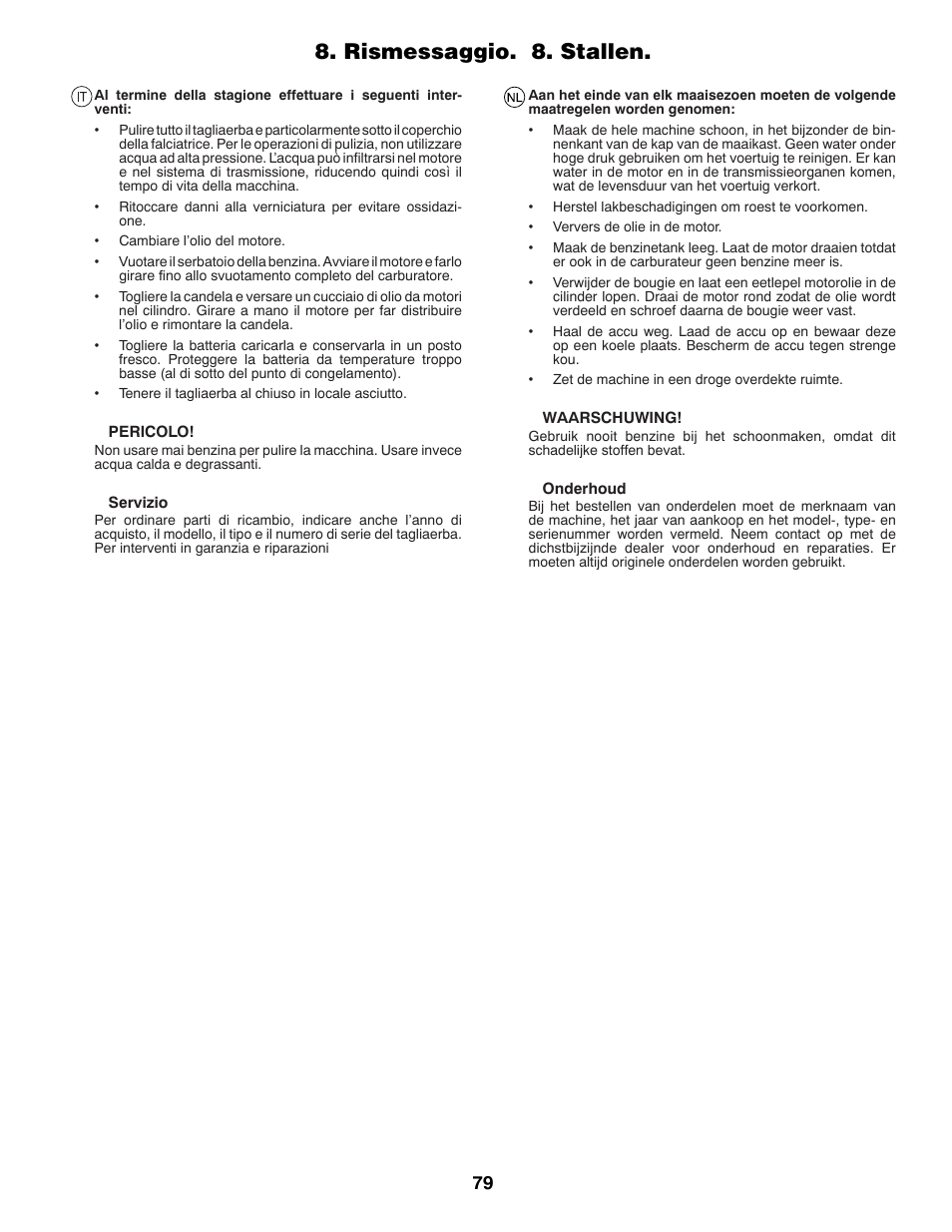 Rismessaggio. 8. stallen | Jonsered LT2213A User Manual | Page 79 / 80