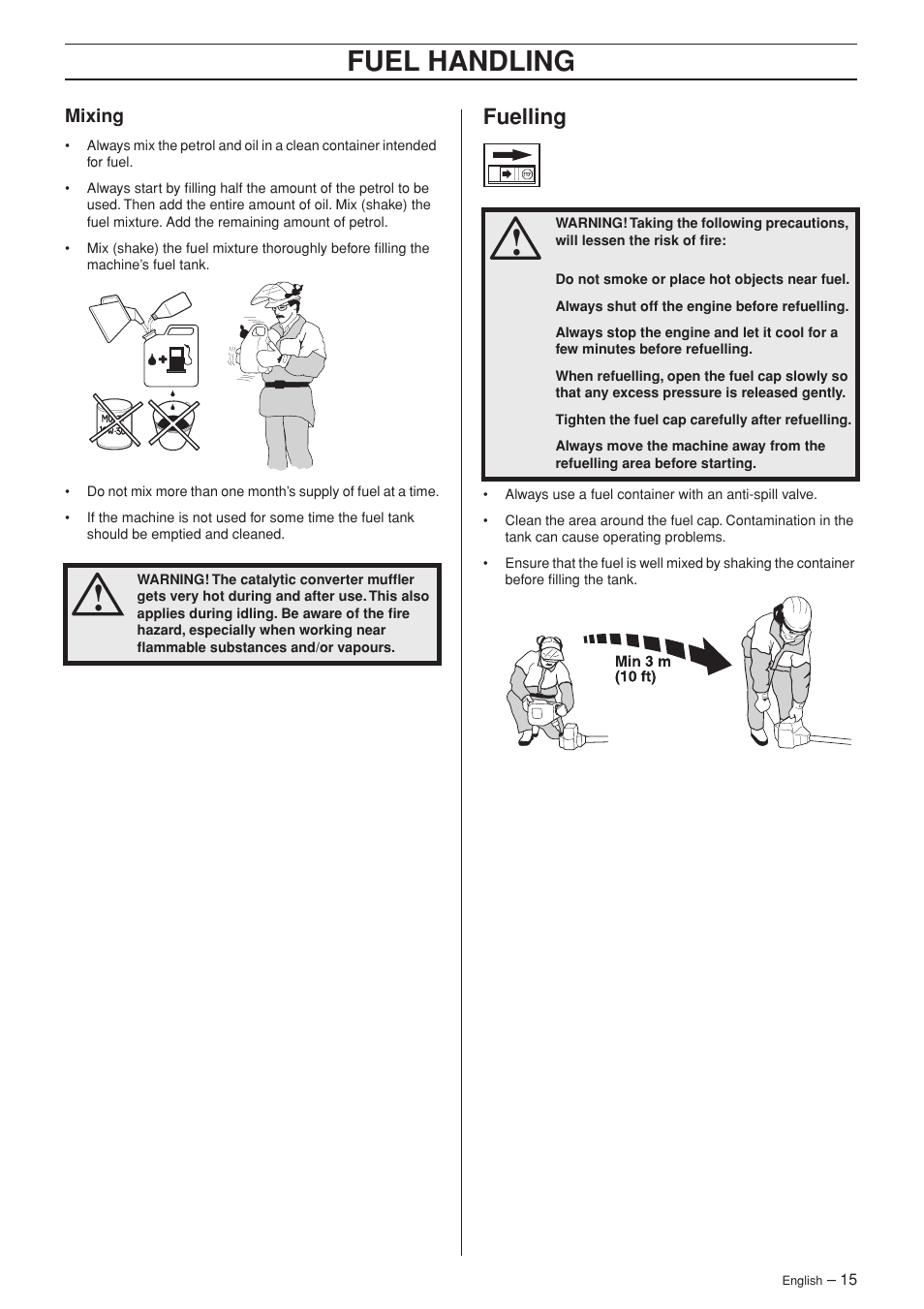 Mixing, Fuelling, Fuel handling | Jonsered BC2053 User Manual | Page 15 / 32