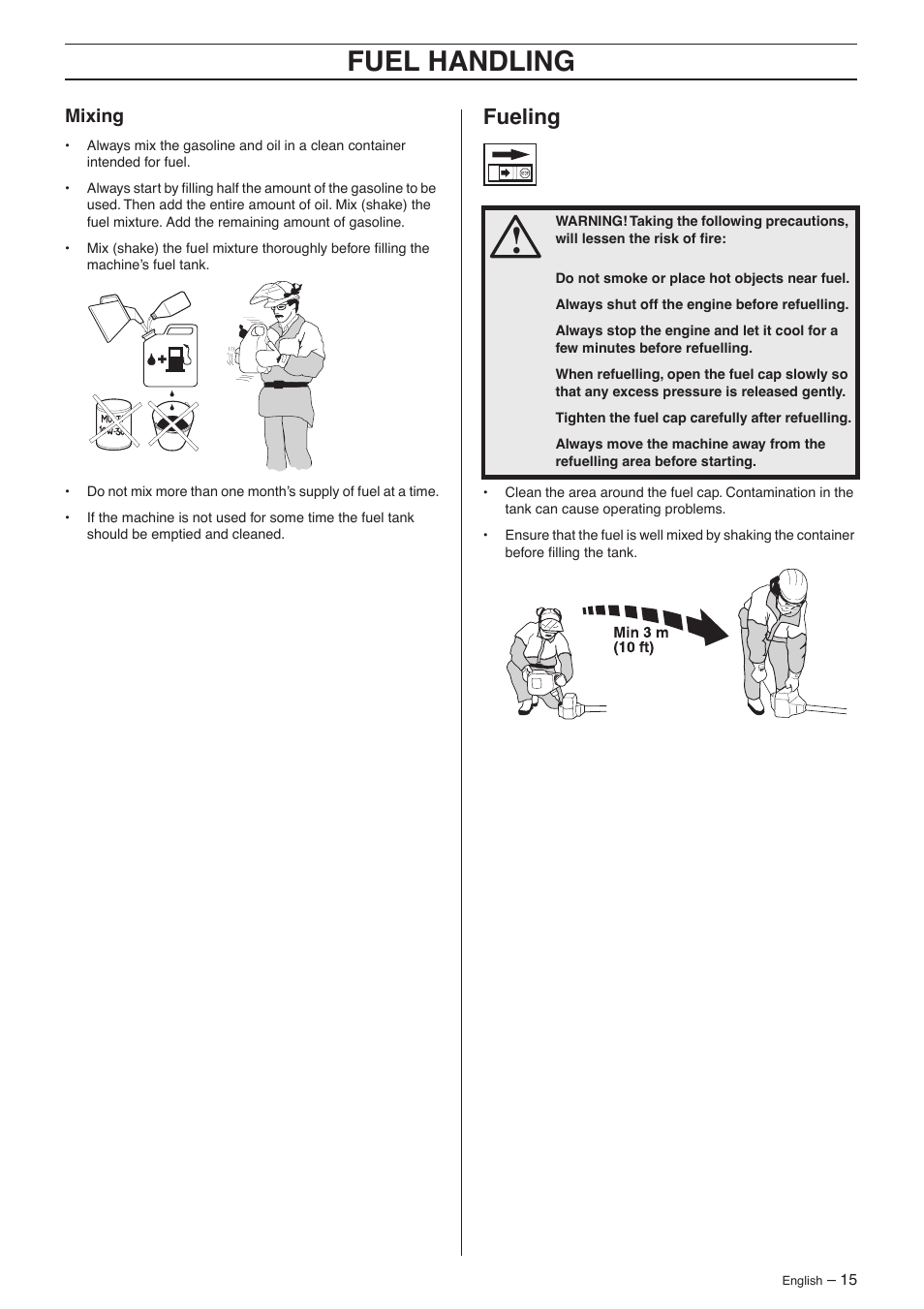 Mixing, Fueling, Fuel handling | Jonsered GC 2125 User Manual | Page 15 / 36