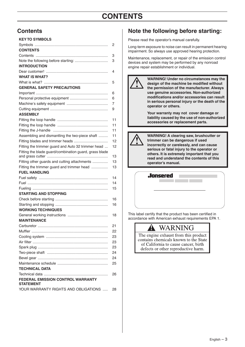 Jonsered GC 2125 User Manual | Page 3 / 36