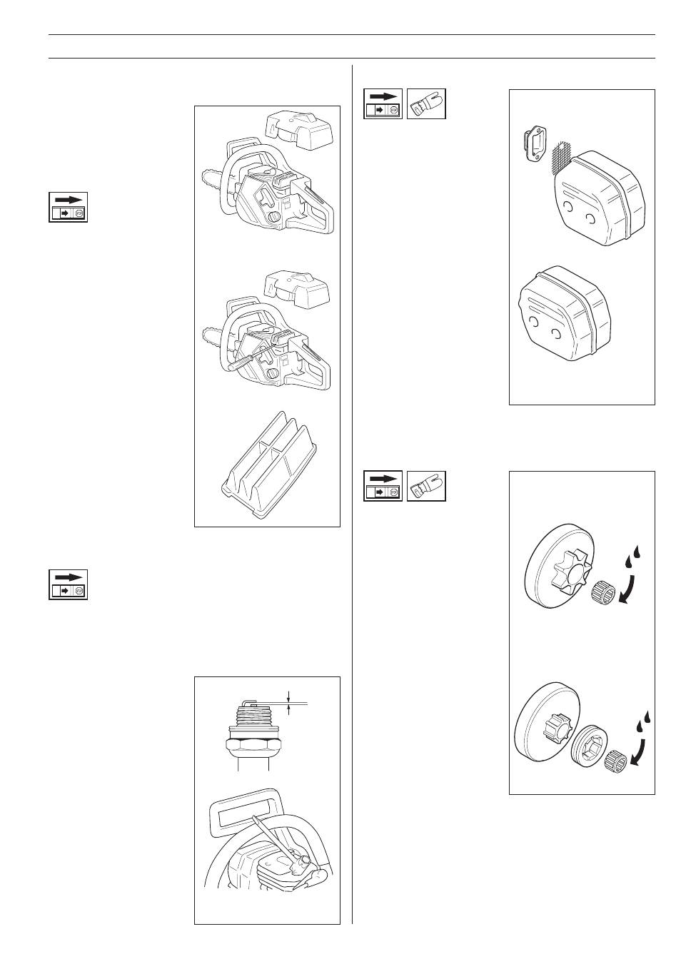 Maintenance, Needle bearing maintenance, Muffler | Air filter, Spark plug | Jonsered 2045 User Manual | Page 31 / 36