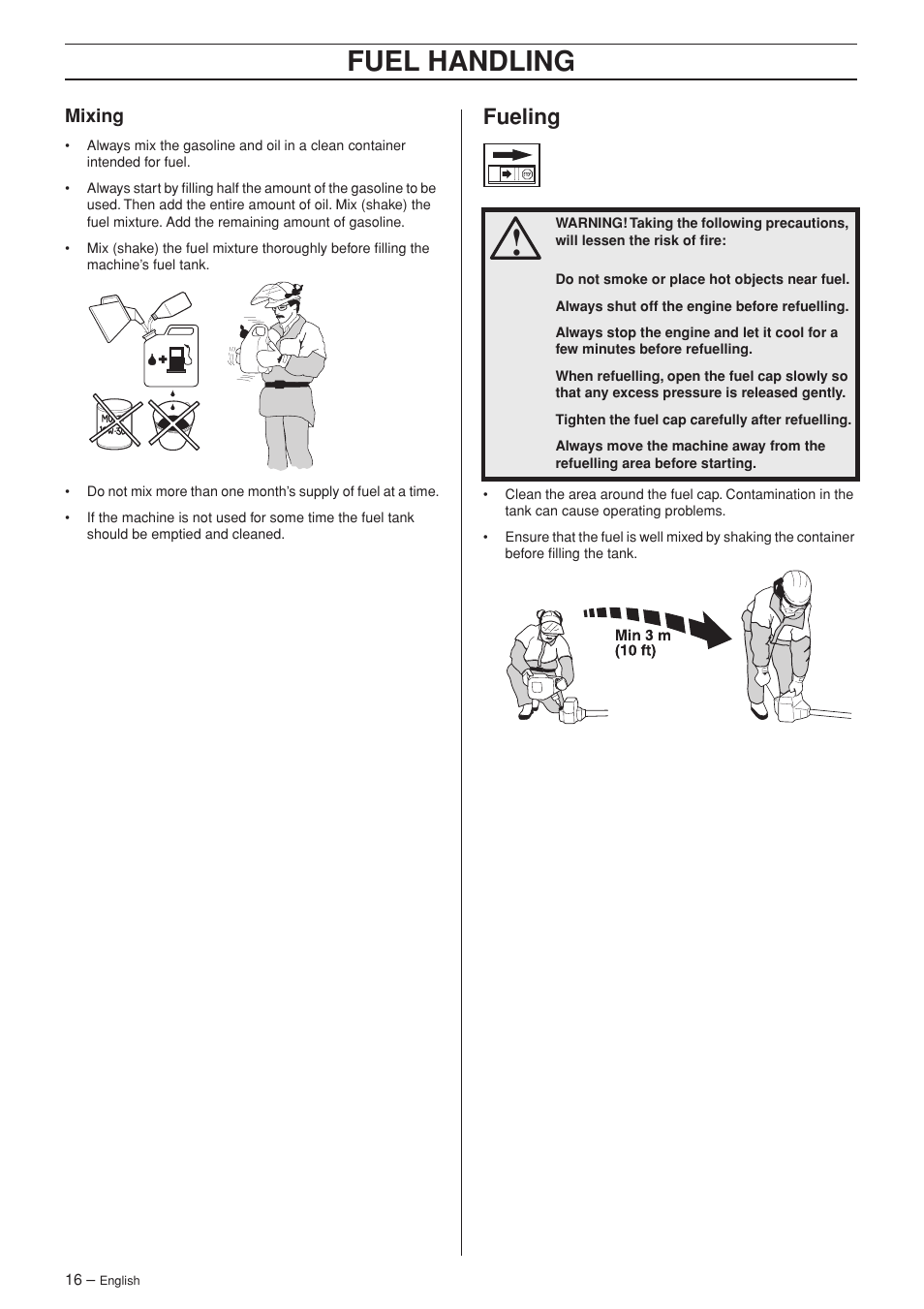 Mixing, Fueling, Fuel handling | Jonsered GC 2125C User Manual | Page 16 / 36