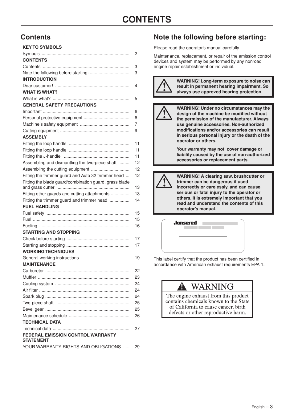 Jonsered GC 2125C User Manual | Page 3 / 36