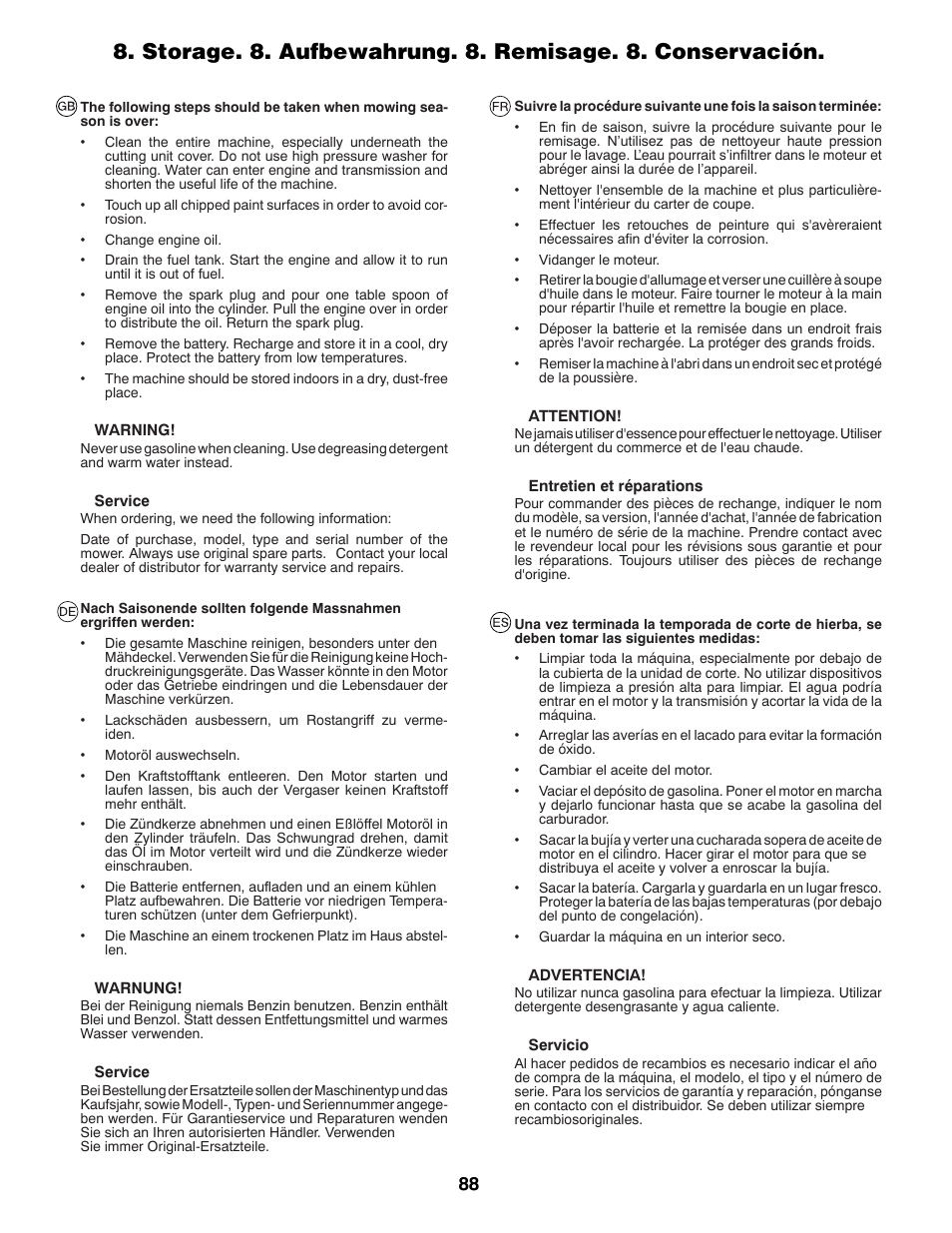 Jonsered LT2213C User Manual | Page 88 / 92
