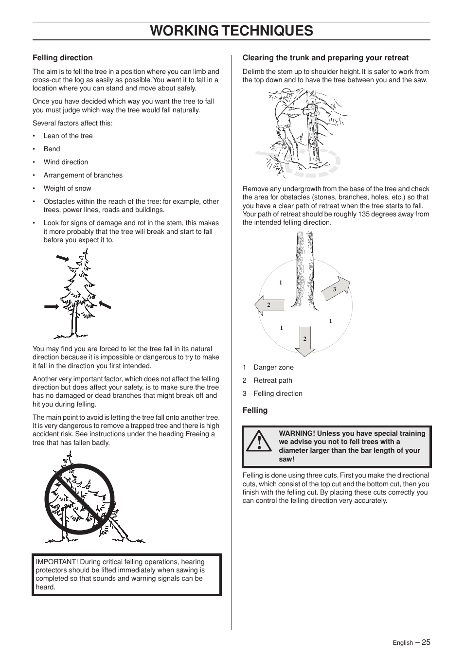 Working techniques | Jonsered CS 2152 User Manual | Page 25 / 40