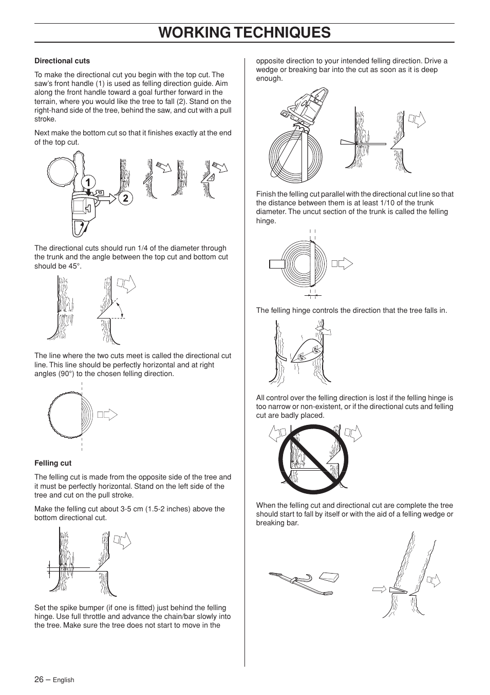 Working techniques | Jonsered CS 2152 User Manual | Page 26 / 40