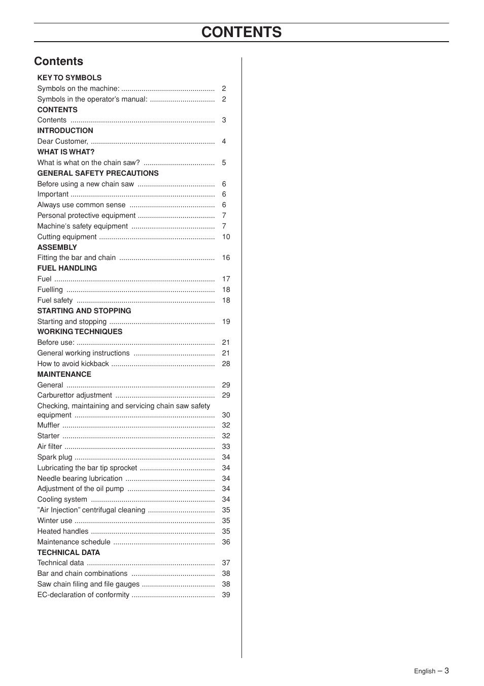 Jonsered CS 2152 User Manual | Page 3 / 40