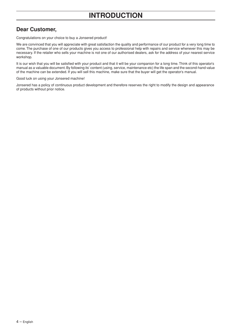 Dear customer, Intr oduction | Jonsered CS 2152 User Manual | Page 4 / 40