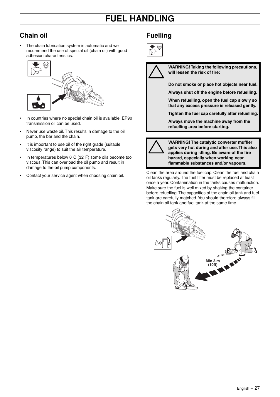 Chain oil, Fuelling, Fuel handling | Jonsered CS 2147 User Manual | Page 27 / 40