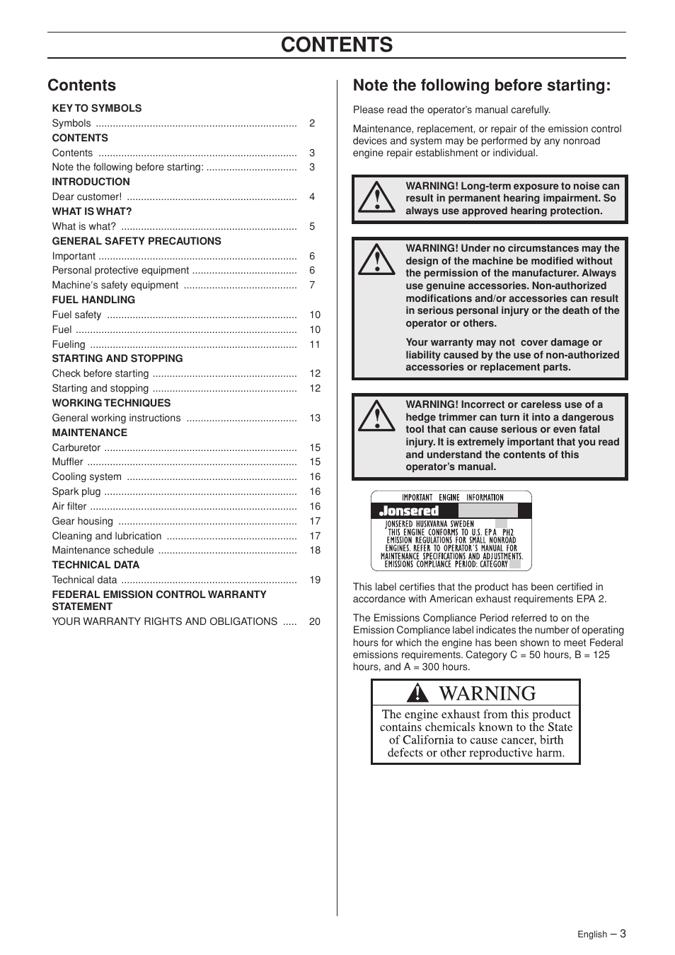 Jonsered HT 2124T User Manual | Page 3 / 24