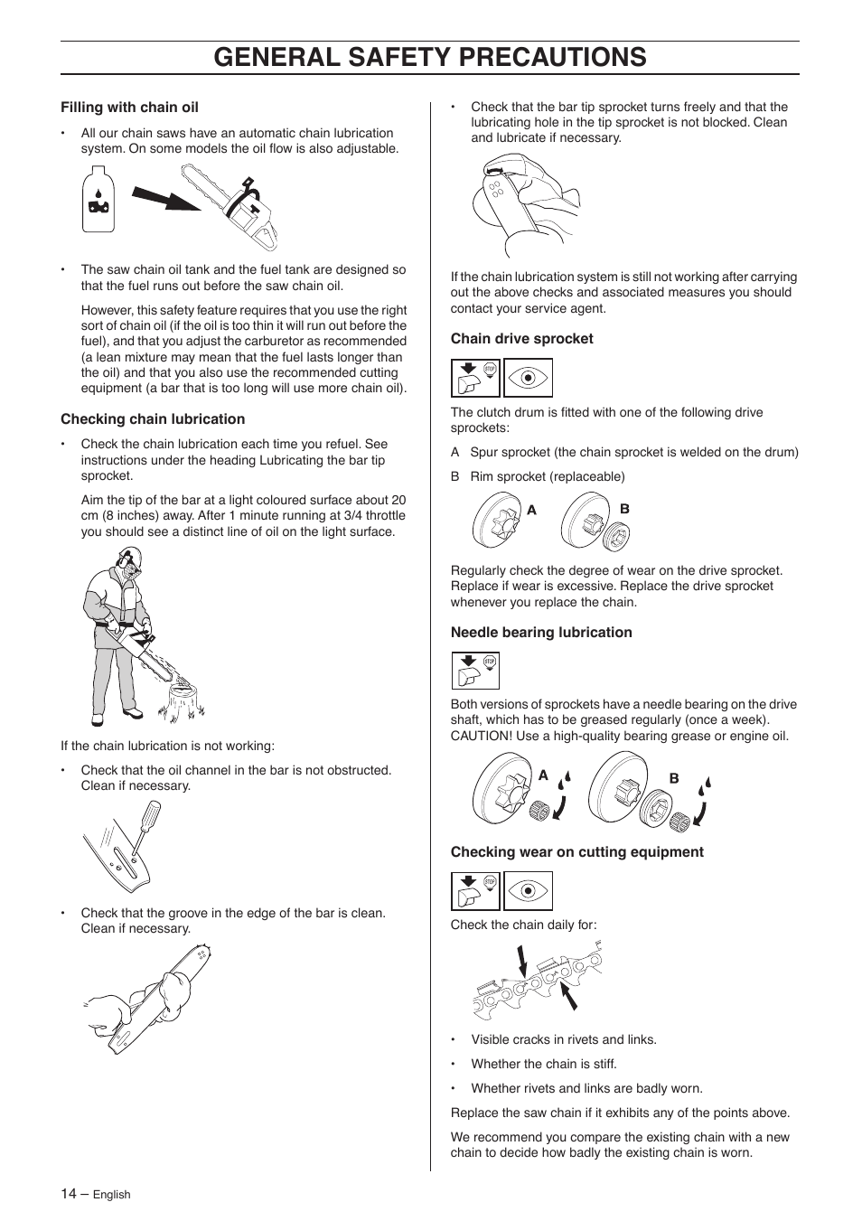 General safety precautions | Jonsered CS 2156 User Manual | Page 14 / 40