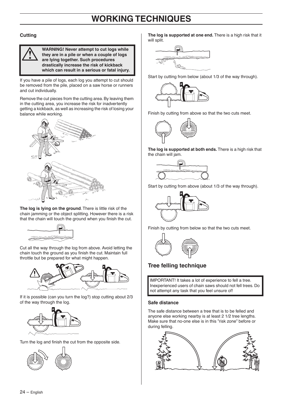 Tree felling technique, Working techniques | Jonsered CS 2156 User Manual | Page 24 / 40