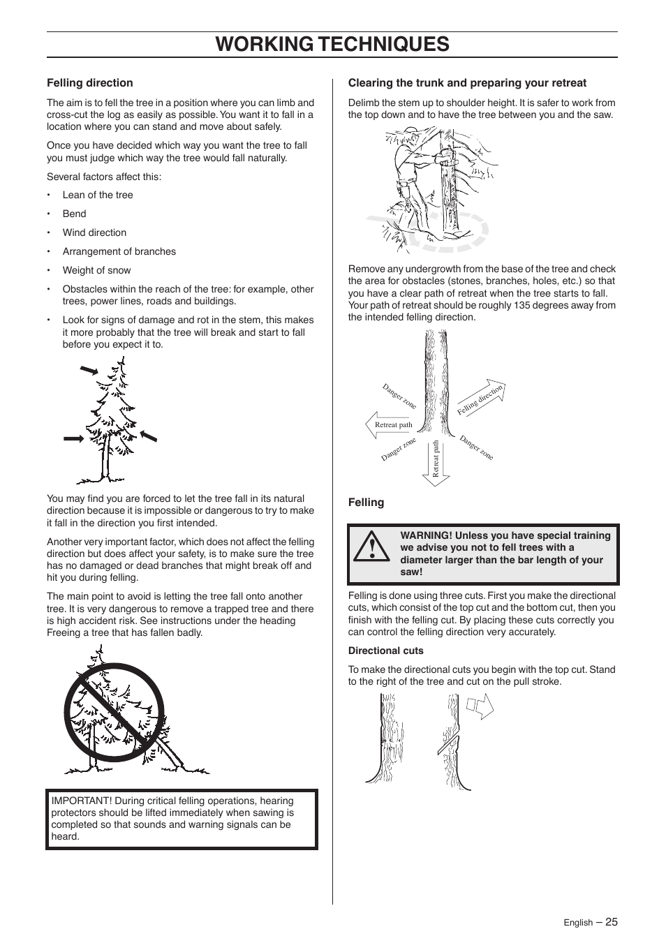 Working techniques | Jonsered CS 2156 User Manual | Page 25 / 40