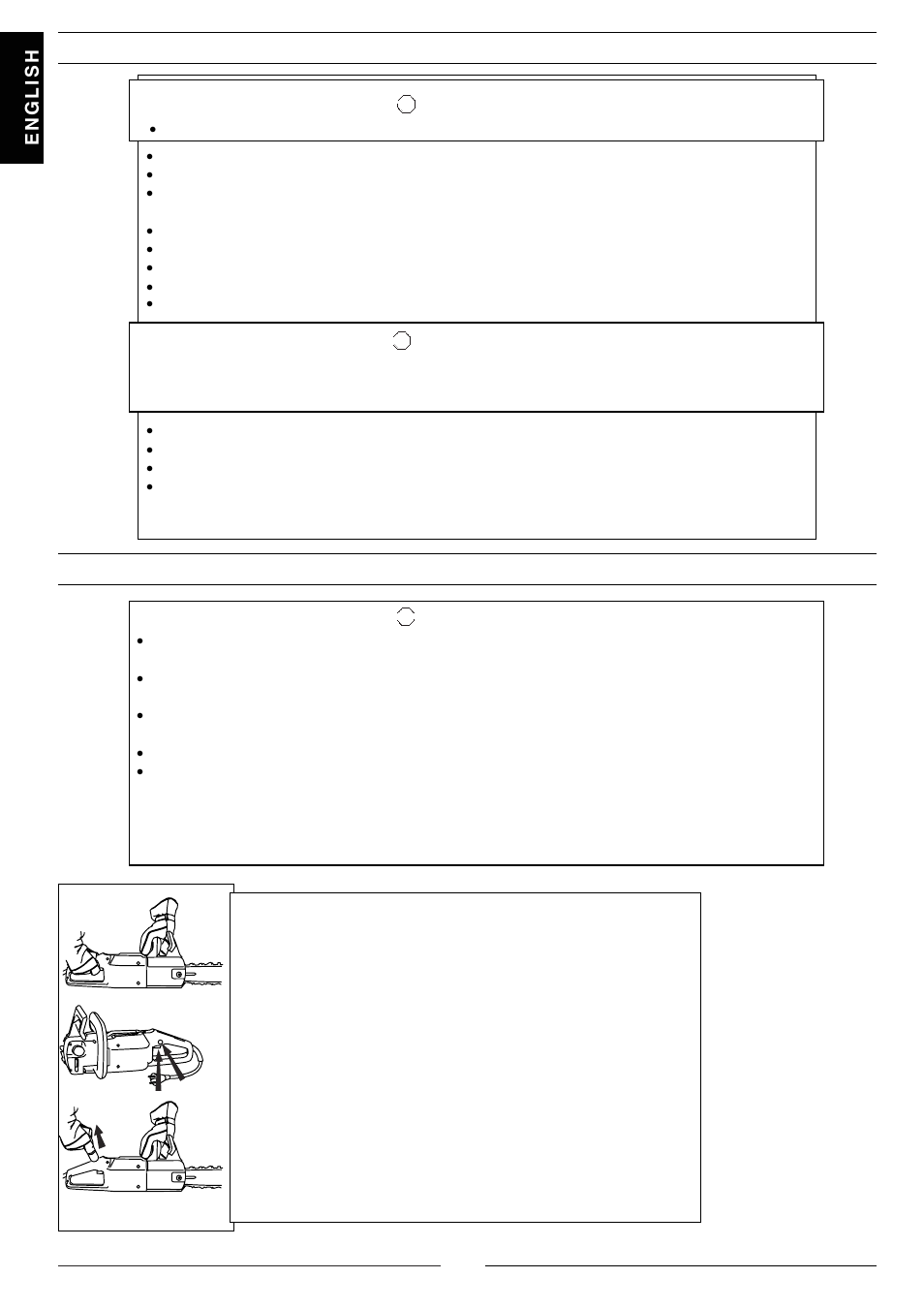 Before each use, Start and stop, Warning | Jonsered 2116 EL User Manual | Page 13 / 37