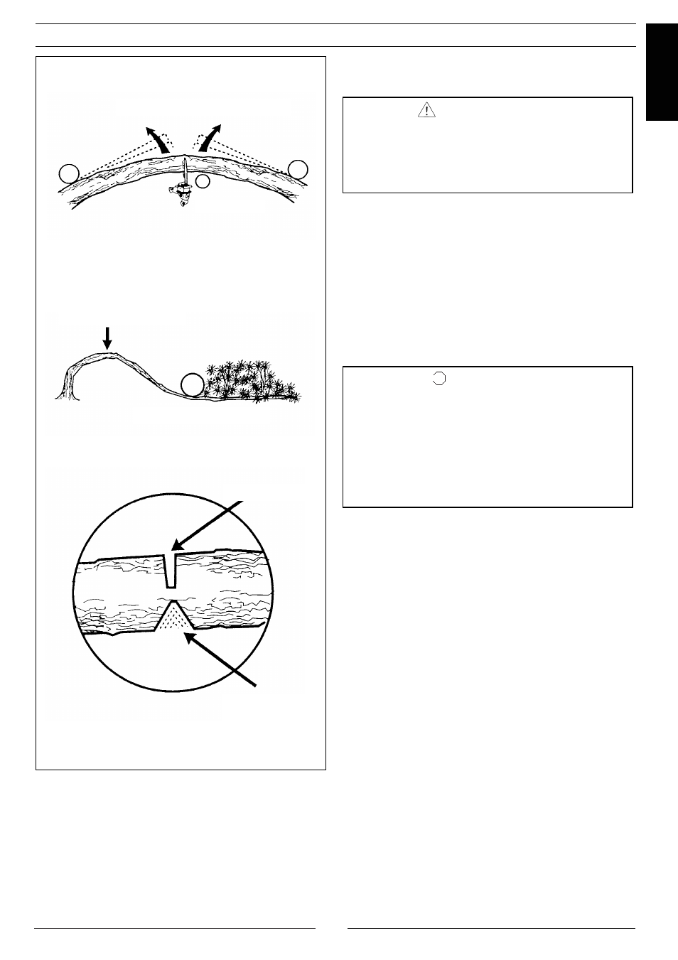 Basic working techniques, Caution, Warning | Jonsered 2116 EL User Manual | Page 35 / 37