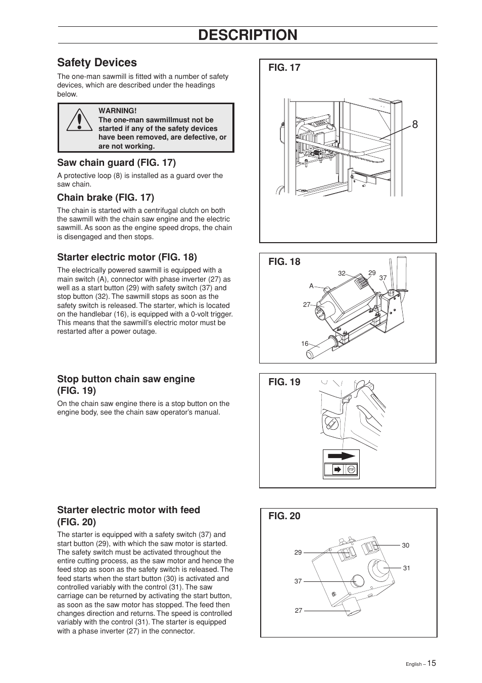 Description, Safety devices | Jonsered SM 2186 User Manual | Page 15 / 36