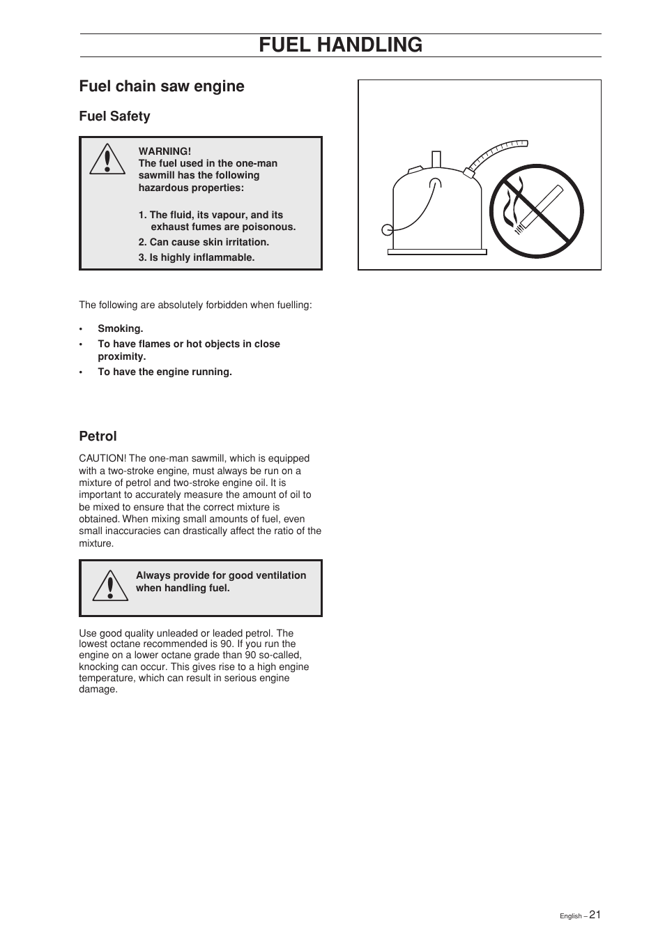 Fuel handling | Jonsered SM 2186 User Manual | Page 21 / 36