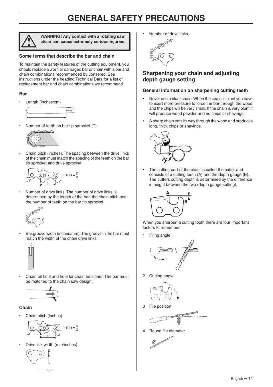 General safety precautions | Jonsered CS 2139T User Manual | Page 11 / 36