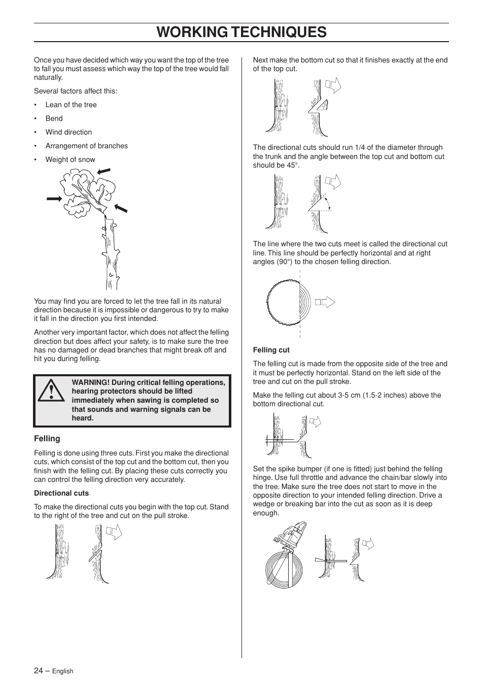 Working techniques | Jonsered CS 2139T User Manual | Page 24 / 36