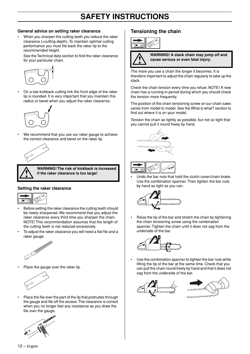 Safety instructions | Jonsered CS 2171WH User Manual | Page 12 / 40
