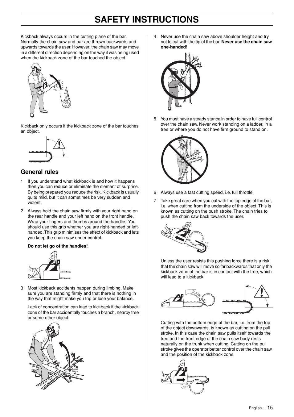 Safety instructions, General rules | Jonsered CS 2171WH User Manual | Page 15 / 40