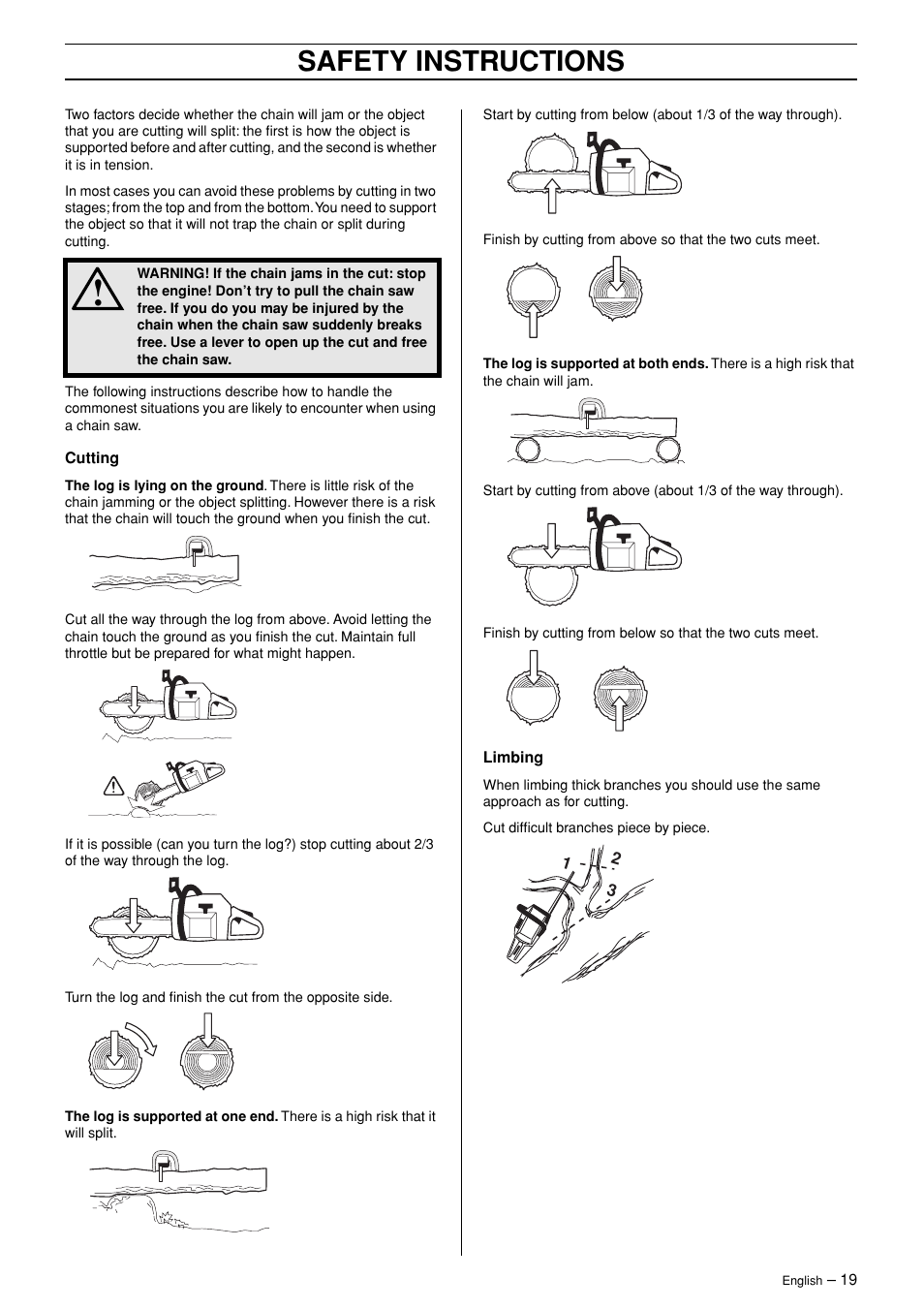 Safety instructions | Jonsered CS 2171WH User Manual | Page 19 / 40